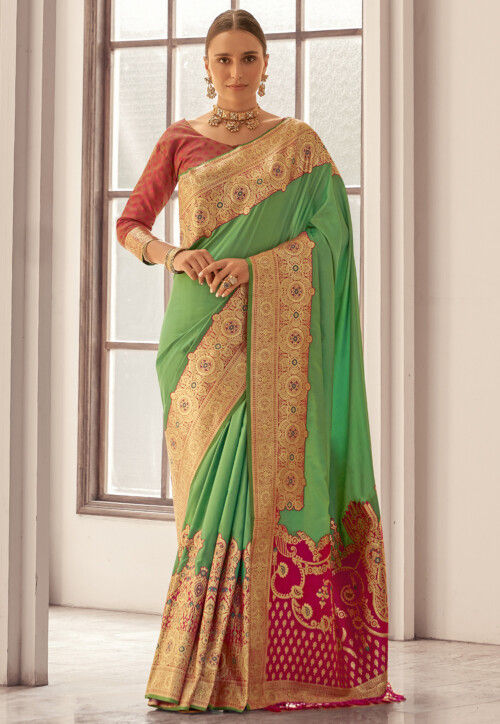 Silk Engagement Saree with Weaving Zari Broad Border work for Festival Saree