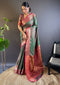 Green soft kashmiri silk zari woven contrast saree for viridian saree