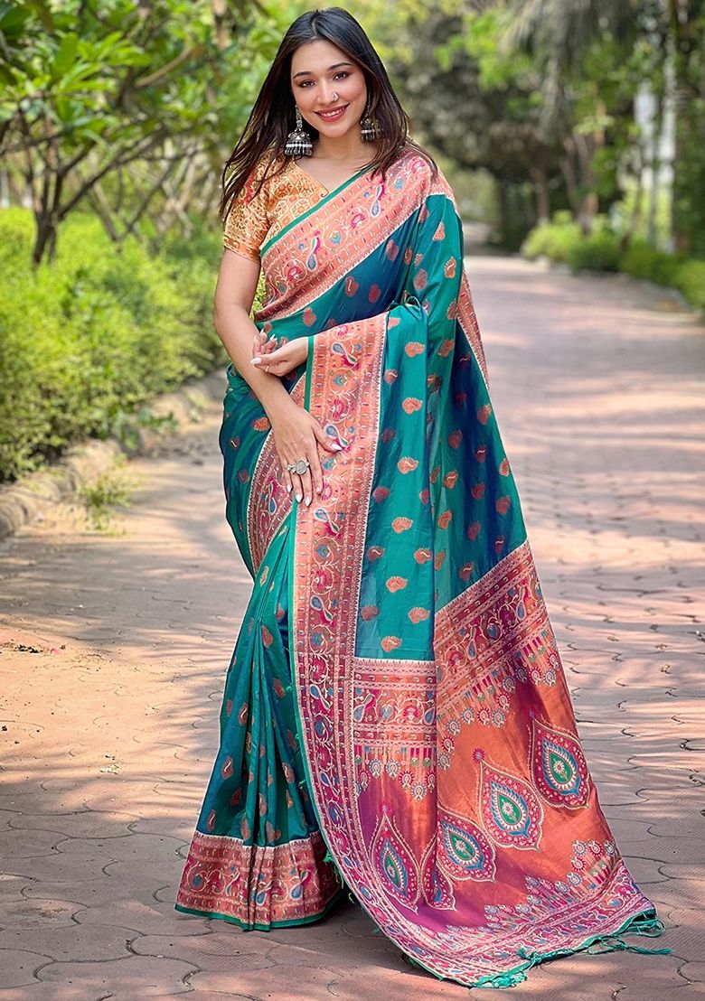 silk woven paithani designer glamorous ceremonial rich saree for wedding wear