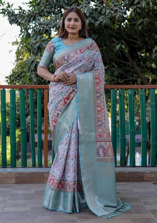 Weaving Party wear Linen Silk Saree With Digital Printed Work for woven