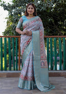 Weaving Party wear Linen Silk Saree With Digital Printed Work for woven