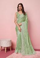 Embroidered tabby silk blend saree with Contrast Border for woven