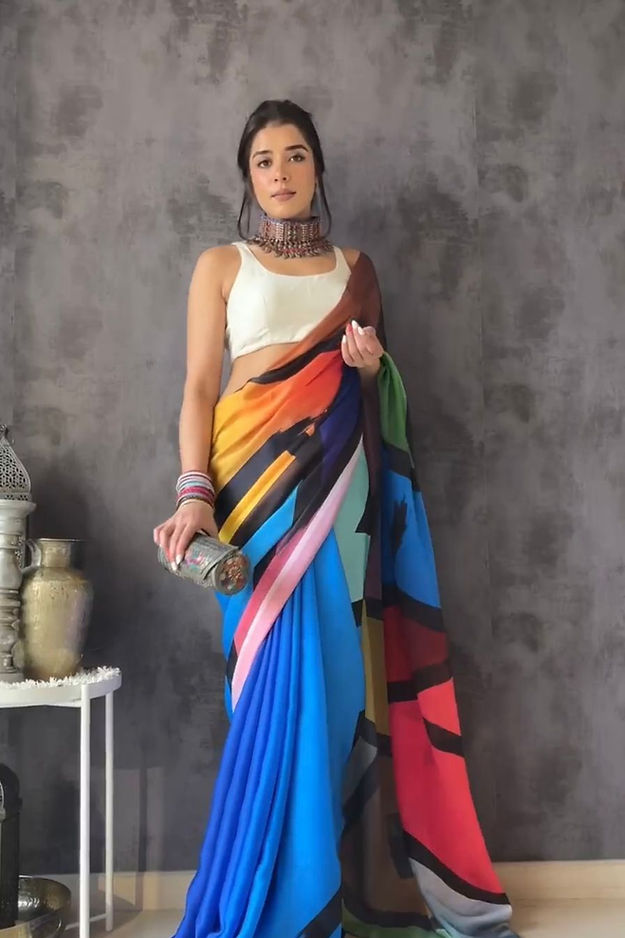 Engrossing Firozi And Blue Color Designer Soft Silk Sari SY 1175