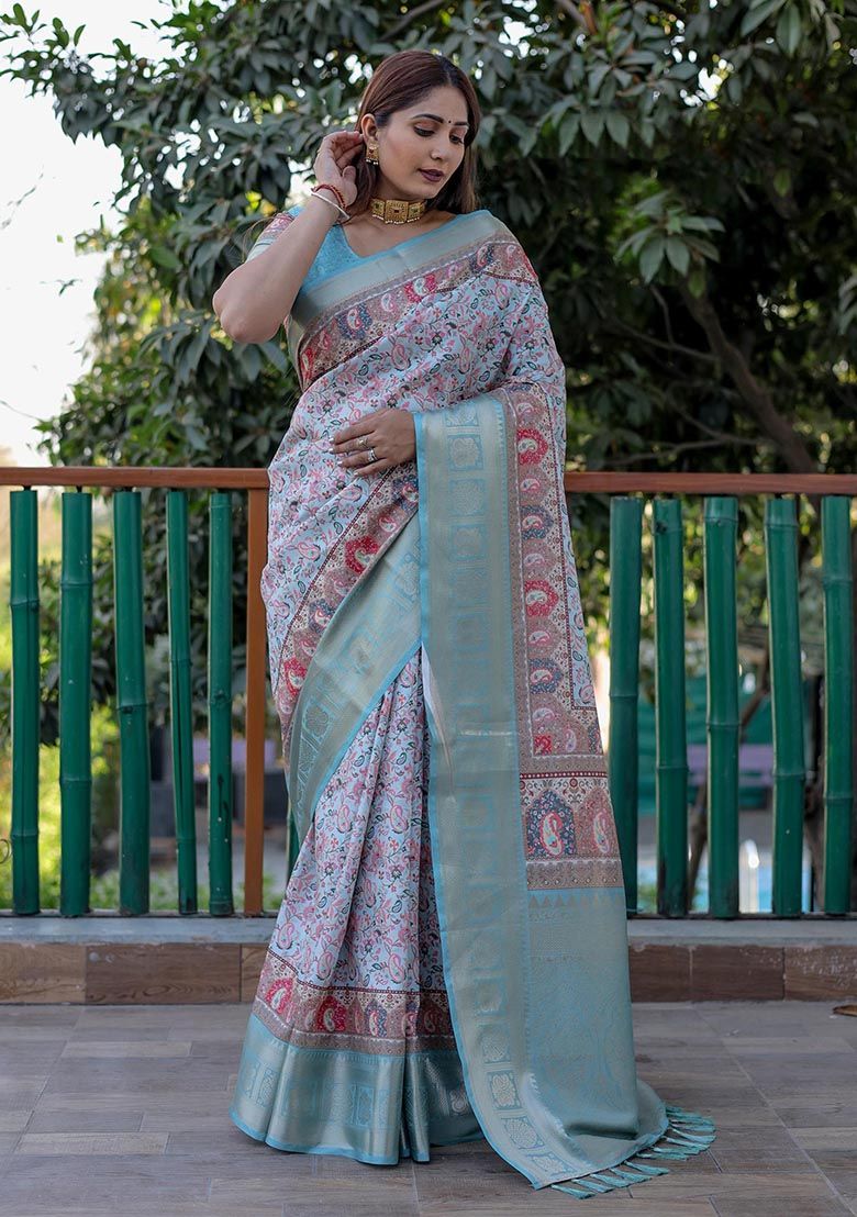 Weaving Party wear Linen Silk Saree With Digital Printed Work for woven