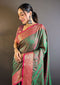 Green soft kashmiri silk zari woven contrast saree for viridian saree