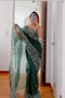 Eventual Hot Green Color Soft Organza Net Silk Hand Weaving Saree for woven