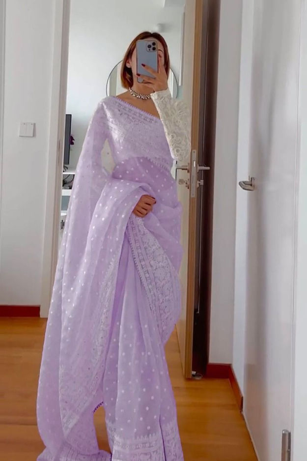 Eventual Light purple  Color Soft Organza Silk Hand Weaving Saree