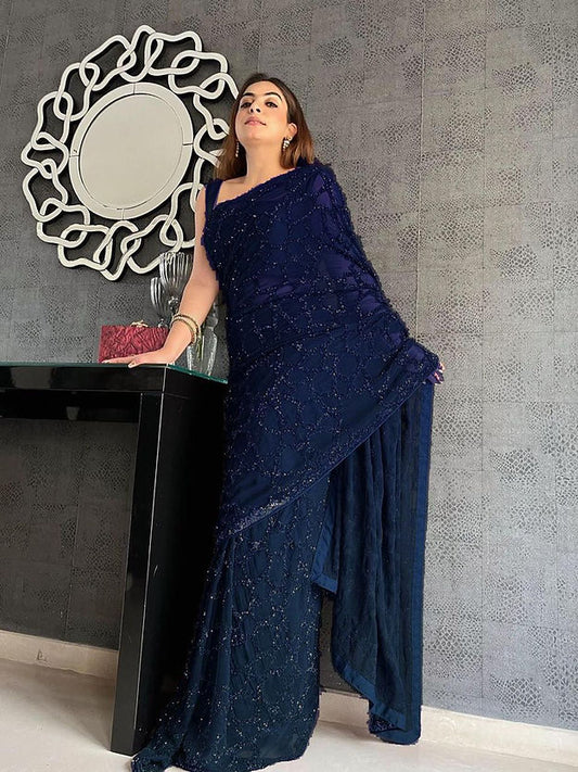 Excellent Navy Blue Color Soft Silk Designer Patola Sarees