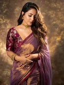 Organza Tissue With Tassels Dhoop Chaanv Wine On Pallu Wrap in 1 minute saree