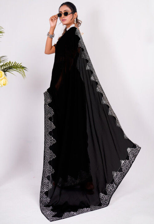 Amazing Pure Silk Embellished Chiffon Saree with heavy work border for Stylish Party Wear woven