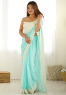 Light Weight Embelllished Chiffon Georgette Festive Saree in Blue with Embroidered work