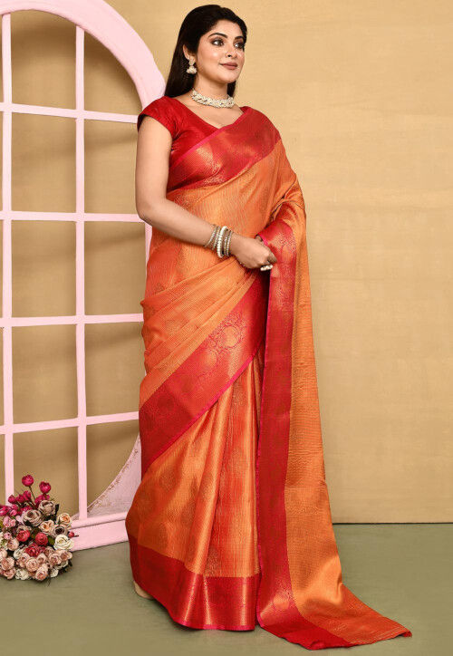 Banarasi Pure Floral Print Saree with Georgette Contrast Border work for Festive Saree