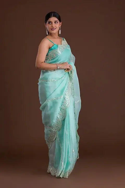 Elegance Sky Blue Color Party Wear Soft Silk Jacquard  Saree