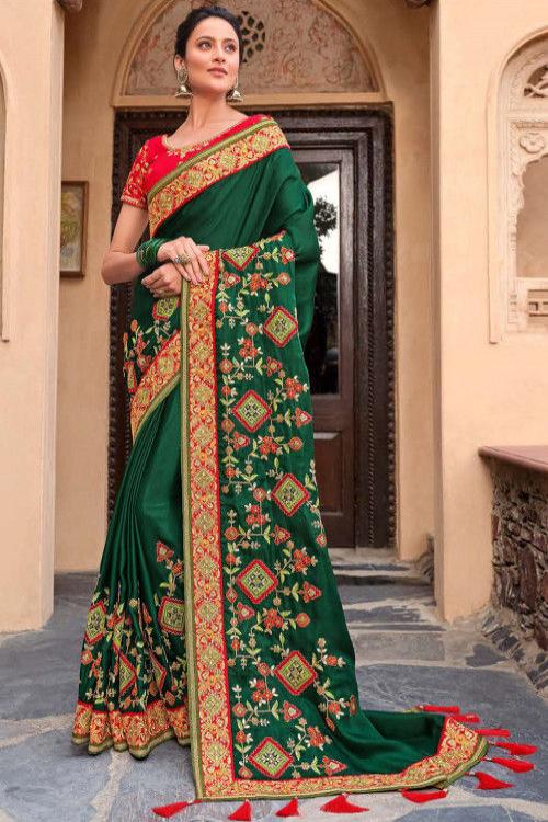 Fancy Satin Georgette with Fabric Embroidered Art Silk for Women saree