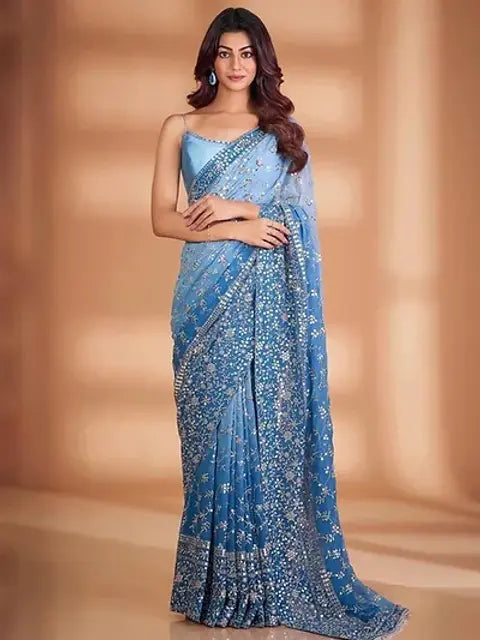 Designer One piece Satin Soft Silk  Digital Printed Sari collection for woven