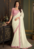 Bollywood beige cream  Jacquard Designer Saree for party wear collection