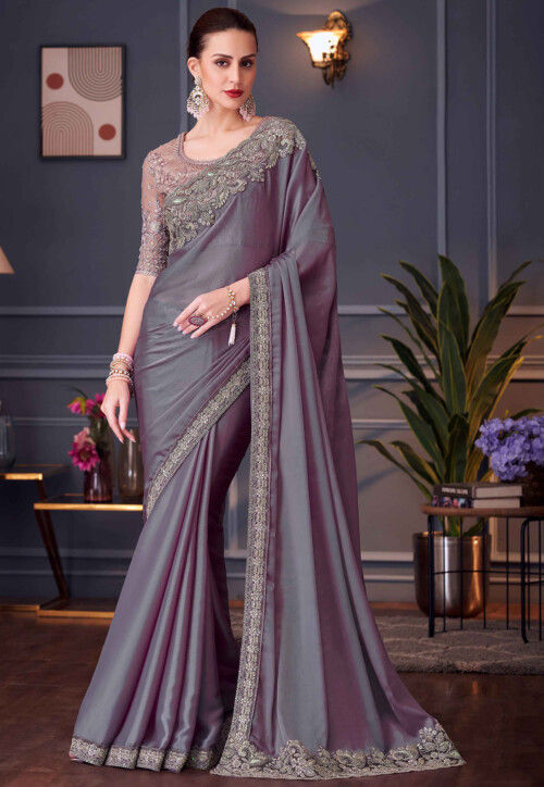 Wedding Festive Style Purple Chiffon Embroidered Light Weight Designer Saree for woven