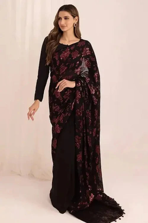 Elegance Balck Color Occasional Wear Soft printed saree