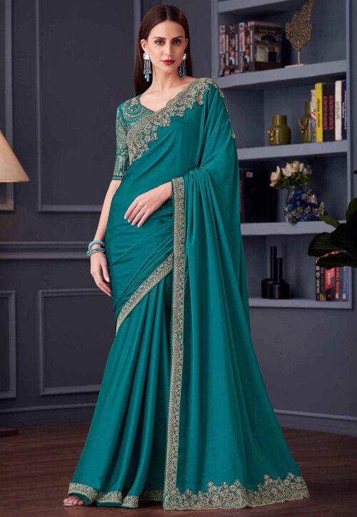 Chiffon Silk Designer Saree with Rich Thread Embroidery & Embellishments border for woven