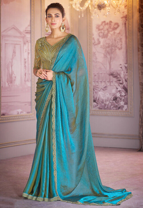 Party Wear Designer Satin Embroidered Light Weight Traditional Wear Saree