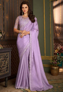 Embroidered Satin with Georgette Stone Work Saree for Casual Wear