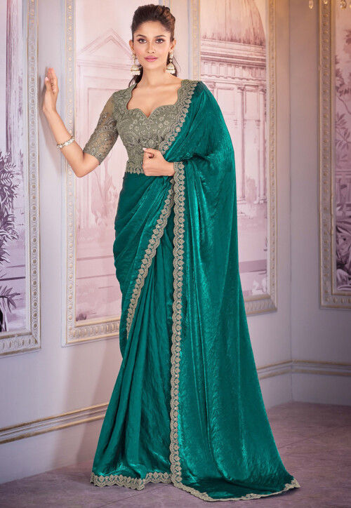 Fancy Designer Satin Organza Embroidery Georgette Sari for Casual and  Wedding Wear