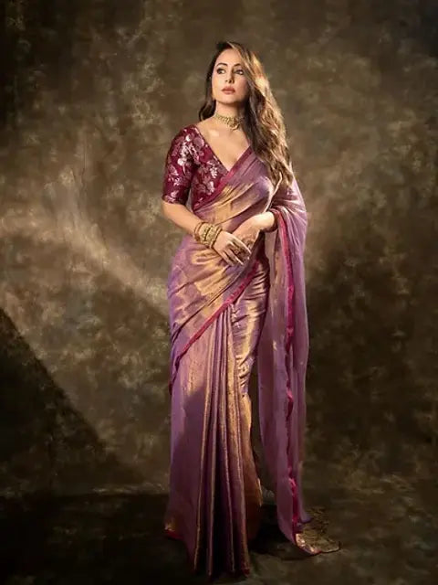 Organza Tissue With Tassels Dhoop Chaanv Wine On Pallu Wrap in 1 minute saree