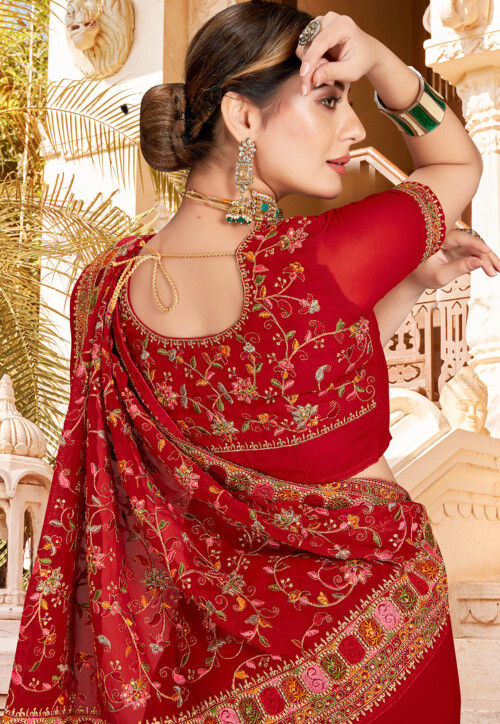 Resham Maroon Georgette embroidery Traditional Saree for  party wear collection