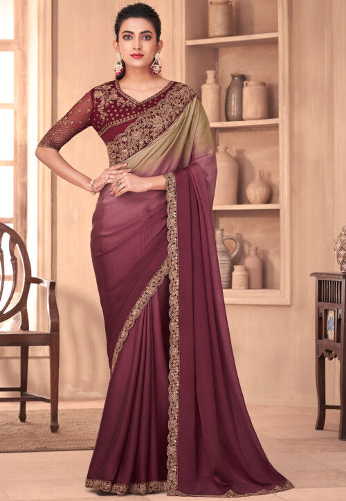 Silk Embroidery Work with Organza Hand Painted Saree for Casual Wear