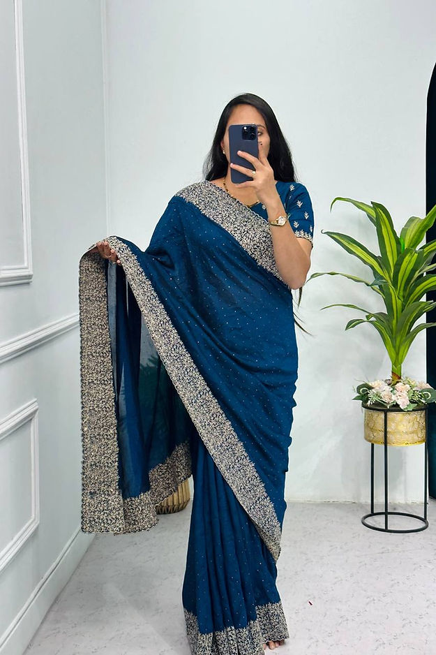 Designer Royal Blue colored Soft Printed  Saree For Woven