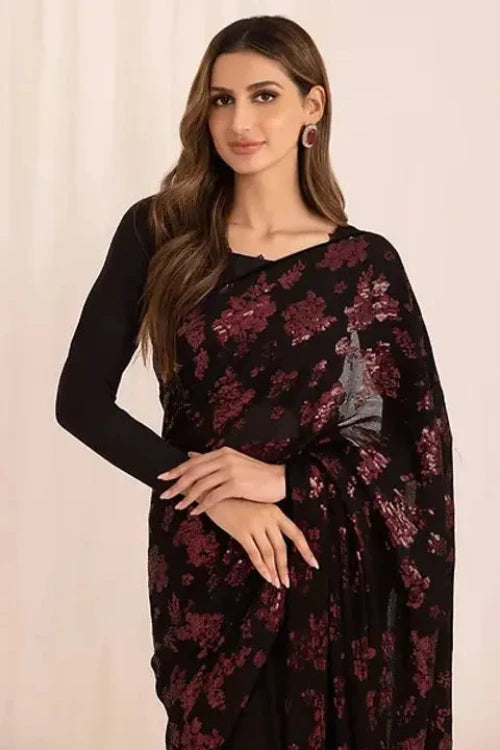 Elegance Balck Color Occasional Wear Soft printed saree