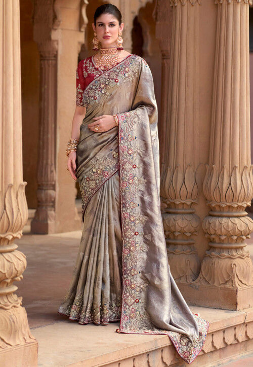 Organza Embroidered Wedding Wear Designer for Sequins Silk Event Wear Saree