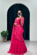 Designer Rani pink colored Soft printed saree for woven