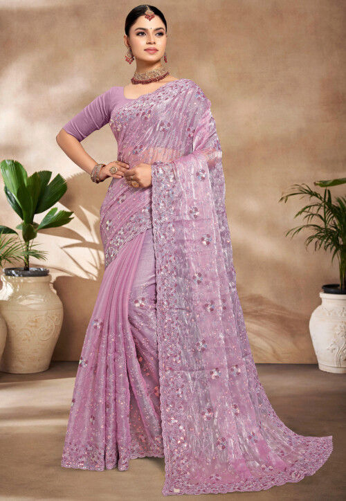 Ceremonial Burberry Designer with Sequins Embroidered work for Party Wear Saree