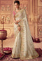 cream Golden Sequence Embroiderey banarasi saree for Wedding Wear