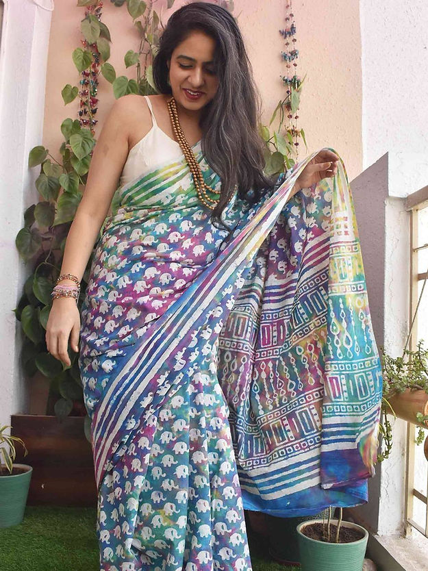 Digital Printed Organza Silk Baby Rama Designer Saree