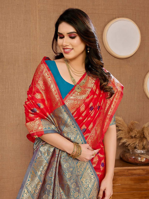 Charismatic Red Color  zarna Printed design saree for party wear