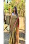 Pure Mulmul Cotton Gadhwal dIgital print saree with golden thraed zari