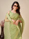 Pure Net Fabric Green Color Pleasance Saree With Soft Linen Silk Saree