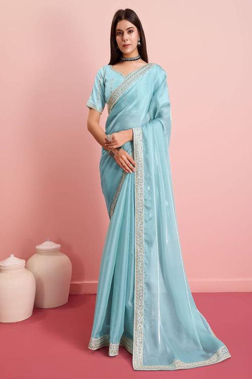 Classic blue Color Banarasi Pure Soft printed saree