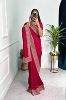 Designer Rani colored Organza Silk Fabric Machine Weaving Saree