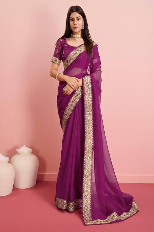 Classic Purple Color Soft Silk Designer printed saree