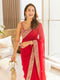 Engrossing  Red Color Soft Linen printed saree for party wear Collection