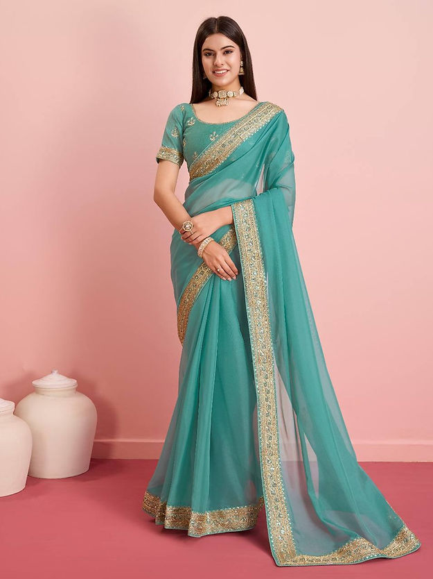 Classic Blue Color Designer Jacquard Sarees designer for woven