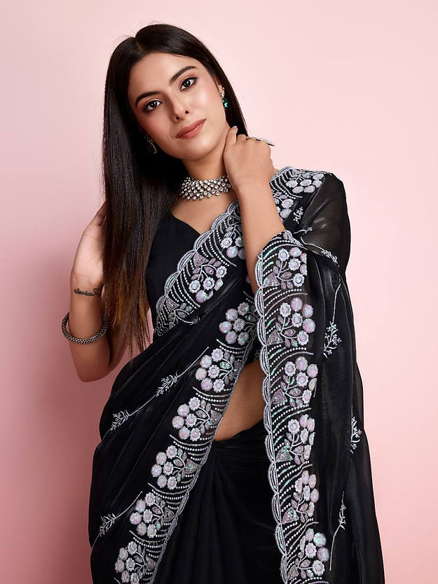 Dark black With cream Block Printed Hand Weaving Cotton Saree