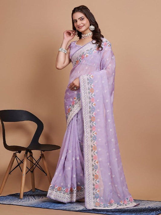 Delicate Beautiful lavender color Kanchipuram Soft digital printed saree