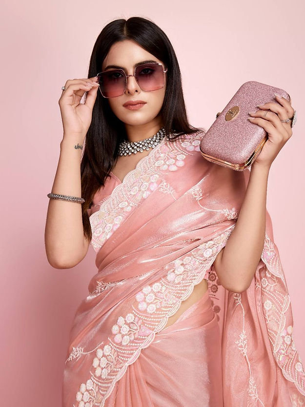 Light pink  Colored Party Wear Rich Soft Silk Heavy Zari Work Saree for party wear