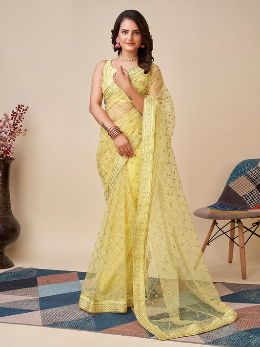 lime yellow Color Designer Hand Weaving Party wear Soft Silk Sarees, Sari