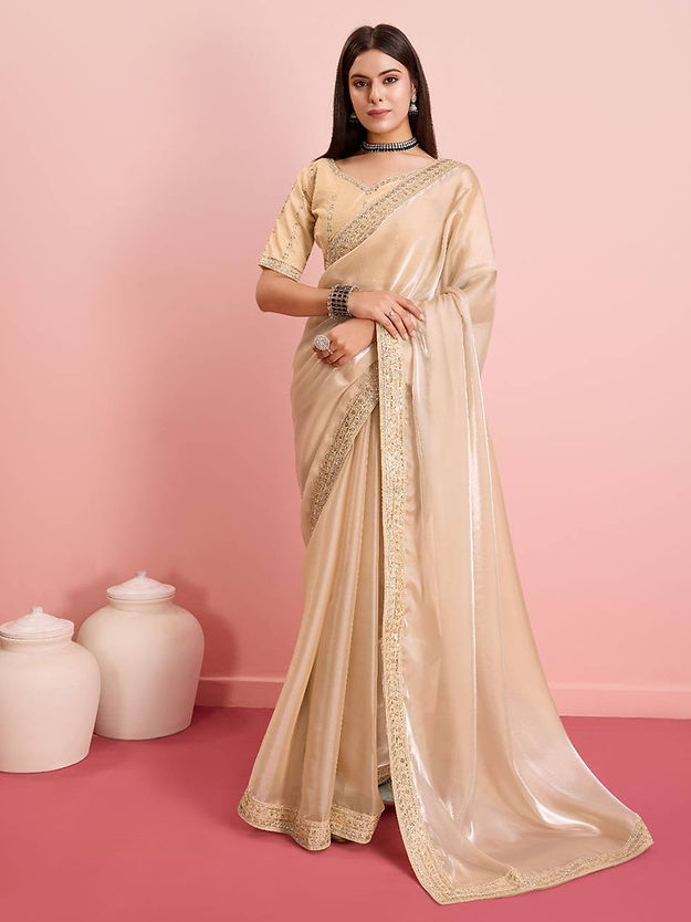 Classic Beige Color Soft Silk Designer Sarees for woven