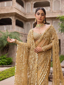 Designer Ethnic Pure Organza Silk Fancy  cream golden Saree for party wear collection